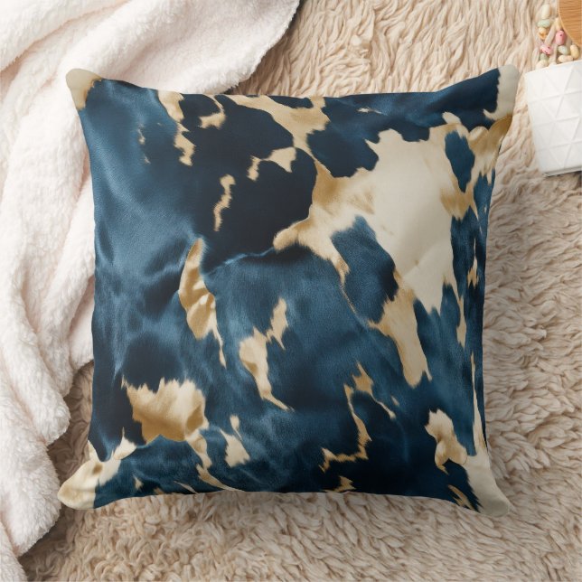 Western Blue Brown Gold Cowhide Cushion (Blanket)