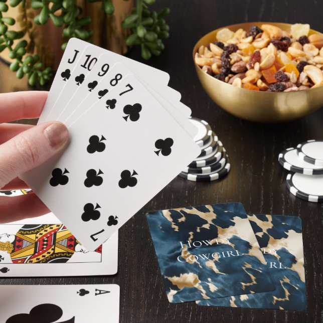Western Blue Brown Gold Cowhide Playing Cards (In Situ)