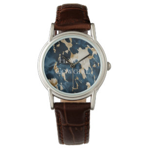 Western Blue Brown Gold Cowhide Watch