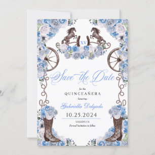 Western Blue Charro Save The Date Quinceañera Invitation