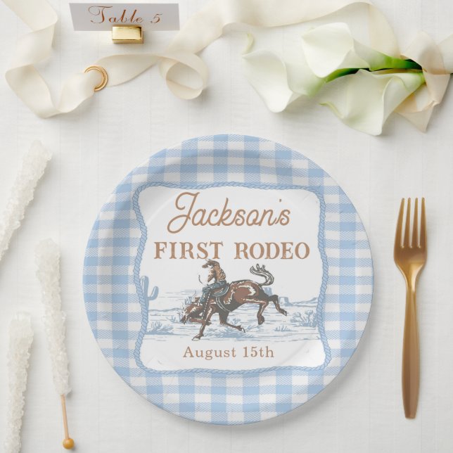 Western Blue Cowboy Rodeo Birthday Paper Plate (Wedding)