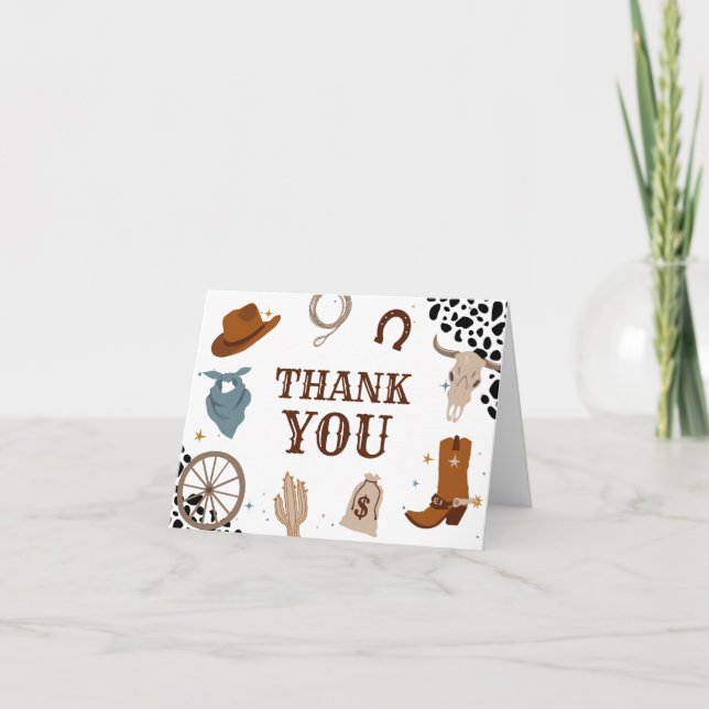 Western Blue Cowboy Rodeo Birthday Thank You Card (Front)