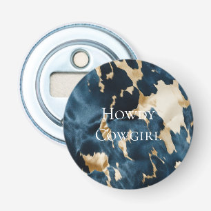 Western Blue Cream Gold Cowboy Cowgirl Cowhide Bottle Opener