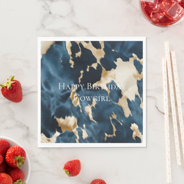 Western Blue Cream Gold Cowboy Cowgirl Cowhide Napkin (Insitu)