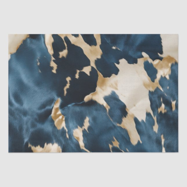 Western Blue Cream Gold Cowboy Cowgirl Cowhide Tissue Paper (Front)