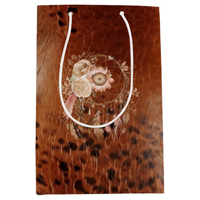 Western Blue Pink Floral Dream Catcher  Birthday Medium Gift Bag (Front)