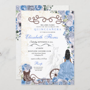 Western Blue Princess Floral Charra Quinceañera Invitation