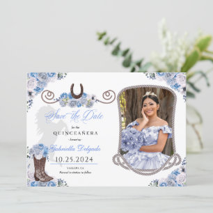 Western Blue Quinceañera Save The Date Photo Invitation