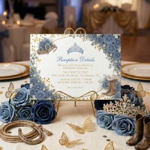 Western Blue Roses Golden Country Quinceañera Enclosure Card