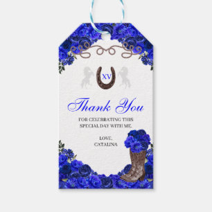 Western Blue Roses Ranchero Quinceanera Gift Tags