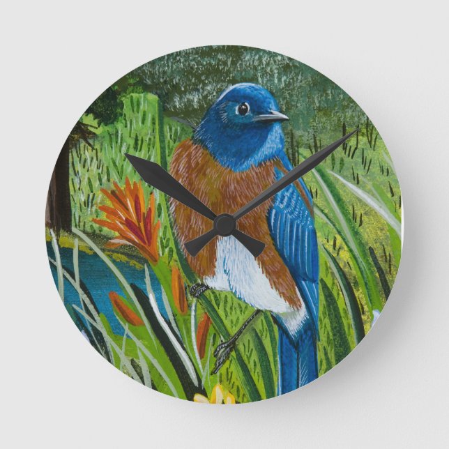Western Bluebird Round Clock (Front)