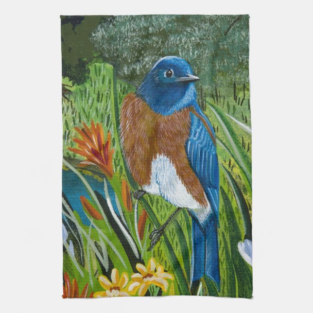 Western Bluebird Tea Towel (Vertical)
