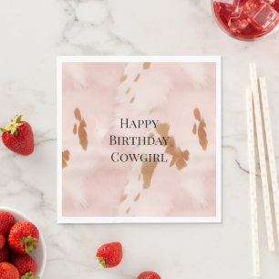 Western Blush Pink Cream Faux Cowhide Birthday   Napkin
