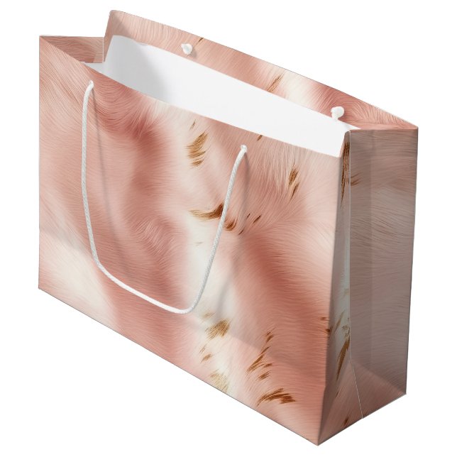 Western Blush Pink Faux Cowhide Birthday Large Gift Bag (Front Angled)