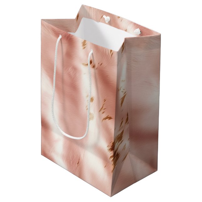 Western Blush Pink Faux Cowhide Bridal Shower Medium Gift Bag (Front Angled)