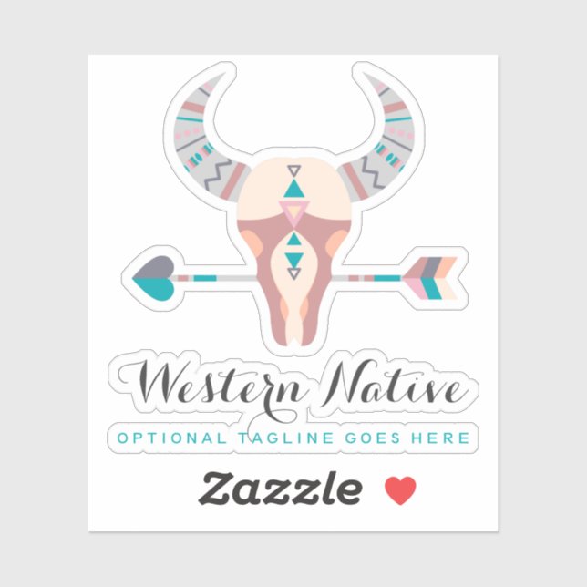 Western Bohemian Rustic Cow Skull Boho Arrow Logo (Sheet)
