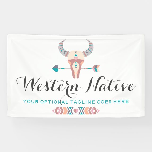 Western Bohemian Rustic Cow Skull Trendy Arrow Banner (Horizontal)