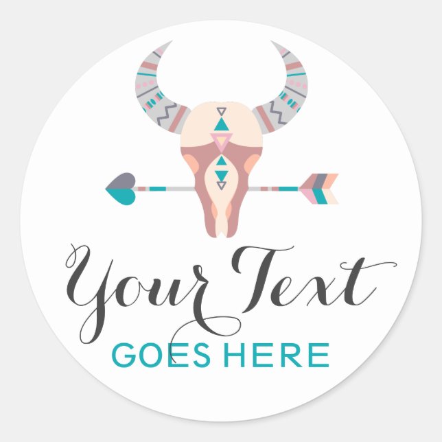 Western Bohemian Rustic Cow Skull Trendy Arrow Classic Round Sticker (Front)