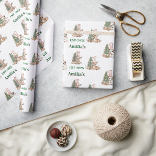 Western Boho Baby Girl First Christmas Wrapping Paper