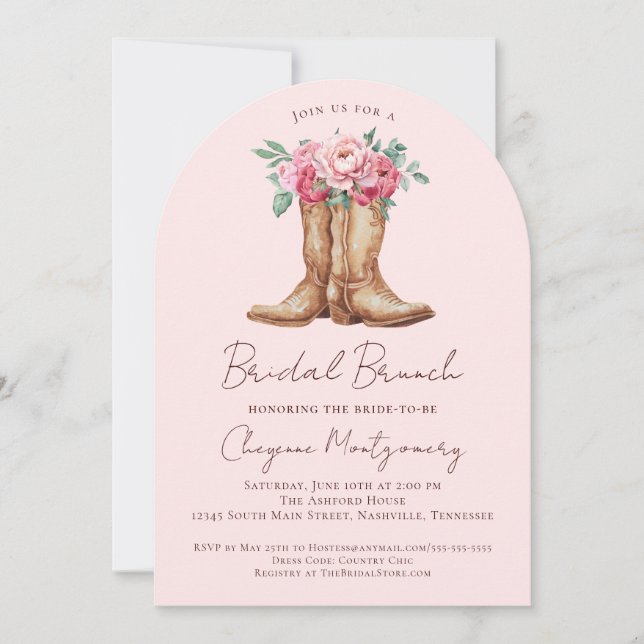 Western Boho Bridal Brunch Blush Pink Floral Invitation (Front)