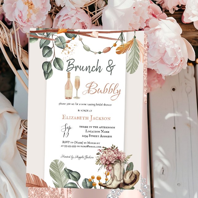 Western Boho Brunch & Bubbly Bridal Shower  Invitation (Creator Uploaded)