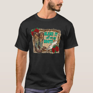 Western Boho Bull Skull Blame It All On My Roots T-Shirt