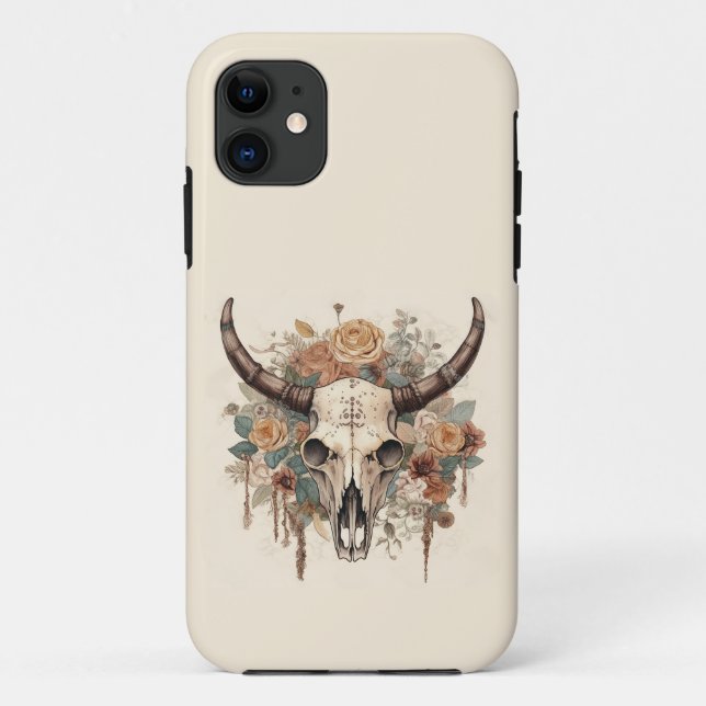 Western Boho Bull Skull Floral Case-Mate iPhone Case (Back)