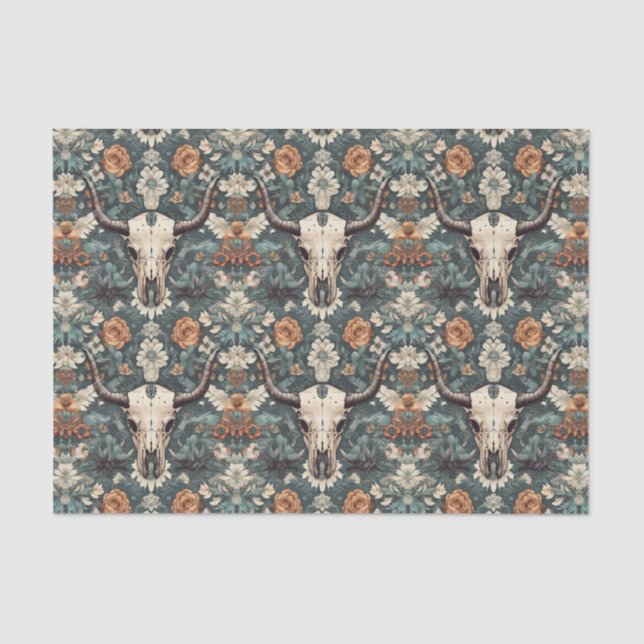 Western Boho Bull Skull Floral Tissue Paper (Front)