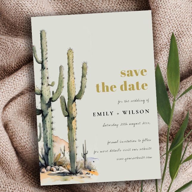 Western Boho Cacti Desert Sage Green Landscape Save The Date (Creator Uploaded)