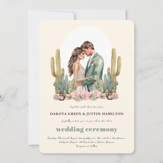Western Boho Cactus Desert All in One Wedding  Invitation (Front)