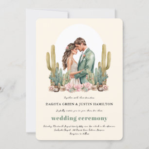 Western Boho Cactus Desert All in One Wedding  Invitation