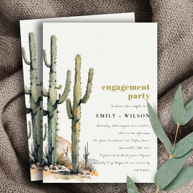 Western Boho Cactus Desert Landscape Engagement Invitation (Creator Uploaded)