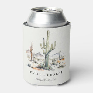 Western Boho Cactus Desert Landscape Wedding Can Cooler
