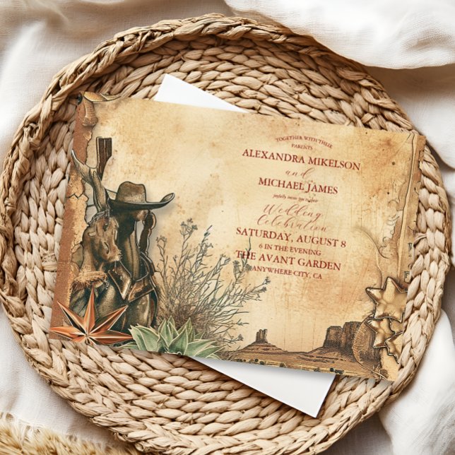 Western Boho Cactus Desert Landscape Wedding Invitation (Creator Uploaded)