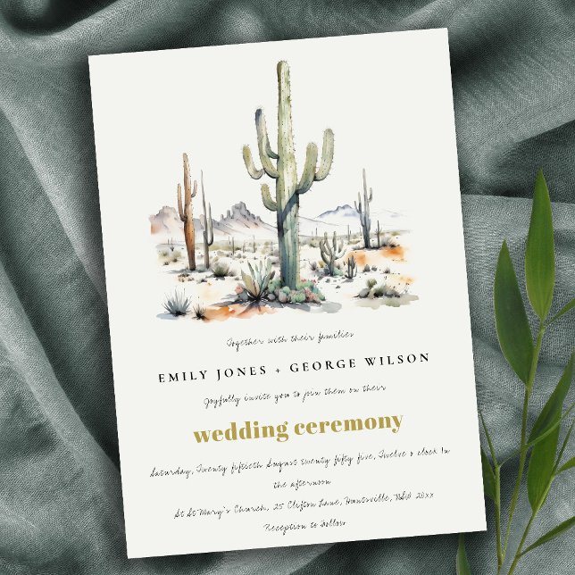 Western Boho Cactus Desert Landscape Wedding Invitation (Creator Uploaded)