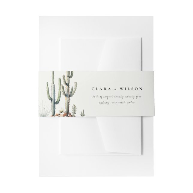 Western Boho Cactus Desert Landscape Wedding Invitation Belly Band (Front Example)