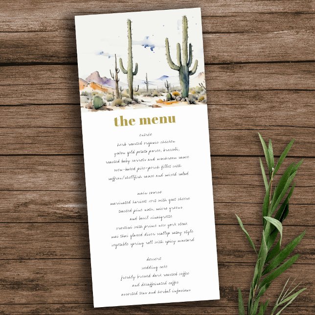 Western Boho  Cactus Desert Landscape Wedding Menu Invitation (Creator Uploaded)