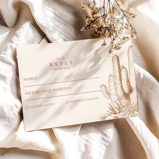 Western Boho Cactus Desert Landscape Wedding RSVP Card (Creator Uploaded)