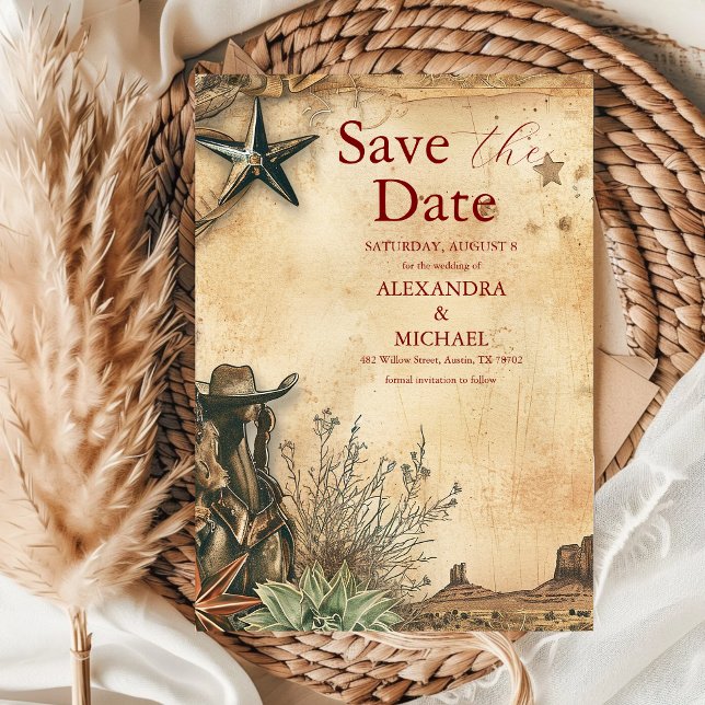 Western Boho Cactus Desert Landscape Wedding Save The Date (Creator Uploaded)