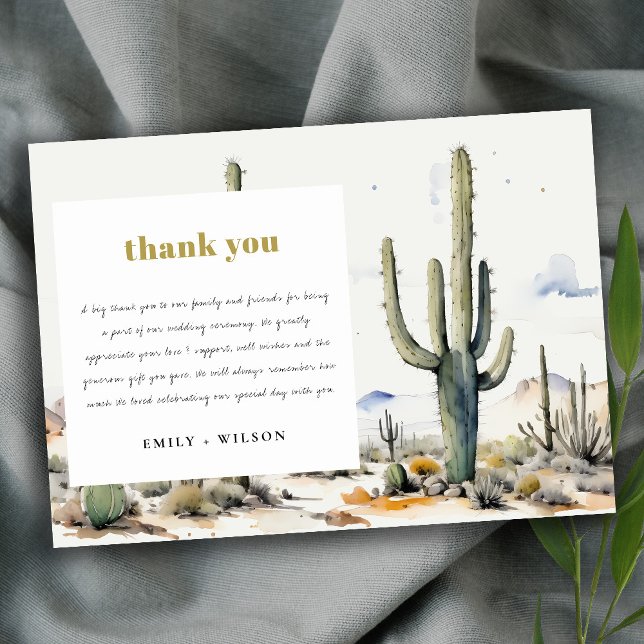 Western Boho Cactus Desert Landscape Wedding Thank You Card (Creator Uploaded)