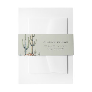 Western Boho Cactus Desert Sage Green Wedding Invitation Belly Band