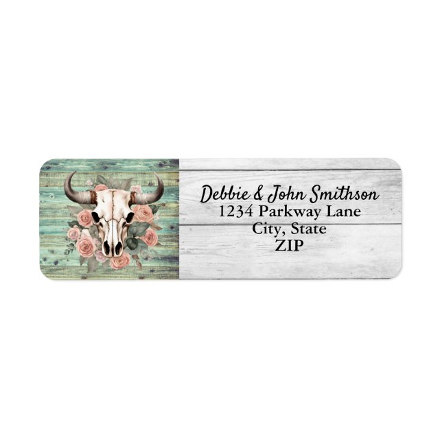 Western Boho Cow Floral Skull Sage Wedding (Front)