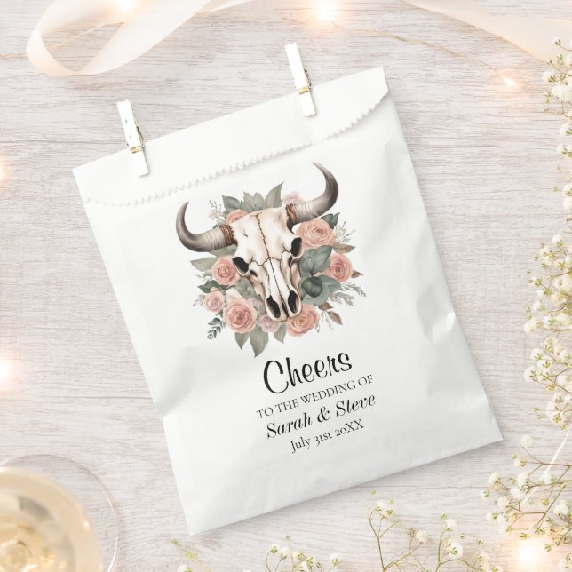 Western Boho Cow Floral Skull Sage Wedding Favour Bags (Clipped)