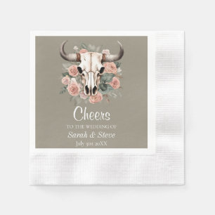 Western Boho Cow Floral Skull Sage Wedding Napkin