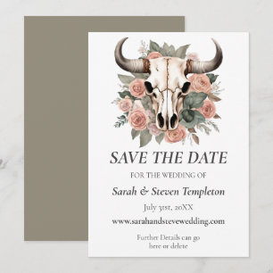 Western Boho Cow Floral Skull Sage Wedding  Save The Date