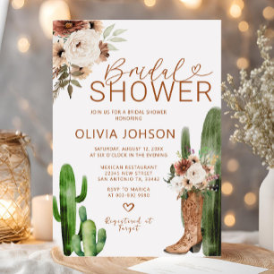 Western Boho Cowgirl Boots Floral Bridal Shower Invitation