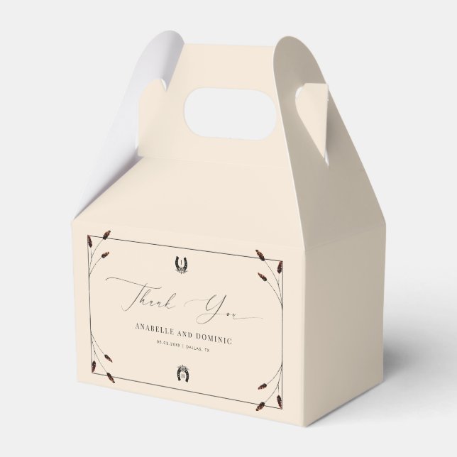 Western Boho Horseshoe Monogram Ranch Farm Wedding Favour Box (Front Side)