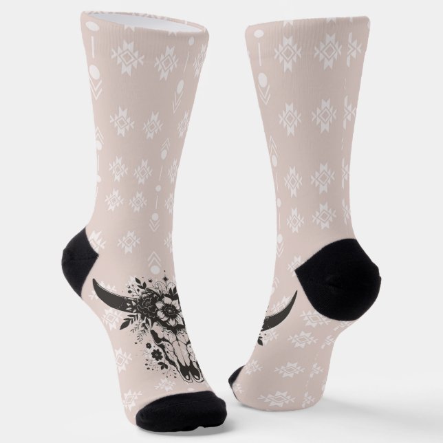 Western Boho Longhorn Floral Socks (Angled)
