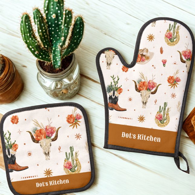 Western Boho Oven Mitt & Pot Holder Set (Creator Uploaded)