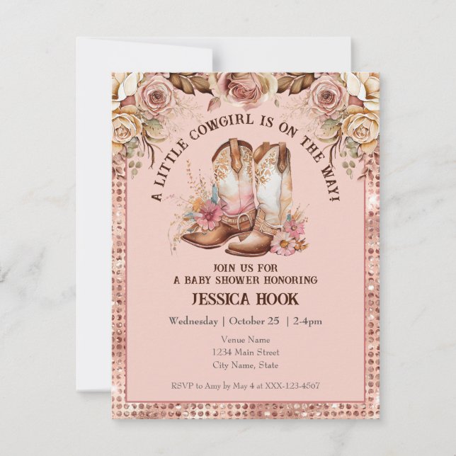 Western Boho Pink Floral Cowgirl Baby Shower  Invitation (Front)